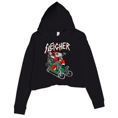 Ugly Christmas Sweater Sleigher Heavy Metal Santa Xmas Crop Fleece Hoodie