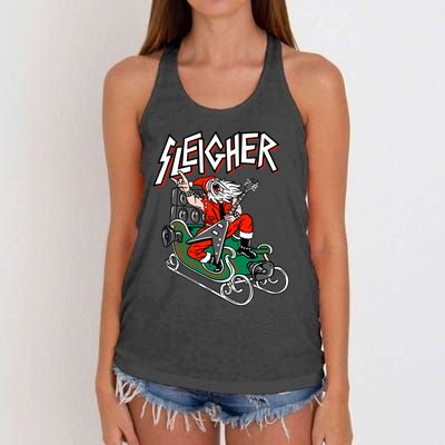 Ugly Christmas Sweater Sleigher Heavy Metal Santa Xmas Women's Knotted Racerback Tank