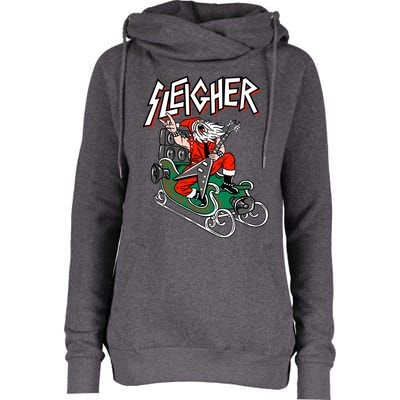 Ugly Christmas Sweater Sleigher Heavy Metal Santa Xmas Womens Funnel Neck Pullover Hood