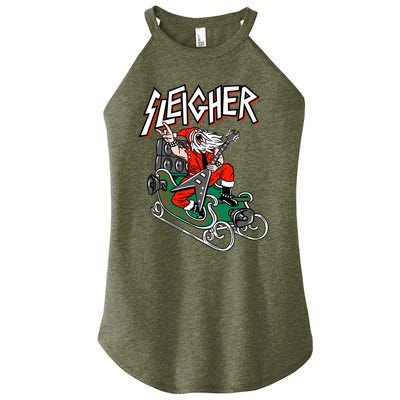 Ugly Christmas Sweater Sleigher Heavy Metal Santa Xmas Women’s Perfect Tri Rocker Tank