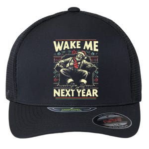 Ugly Christmas Sweater Santa Wake Me Next Year Flexfit Unipanel Trucker Cap