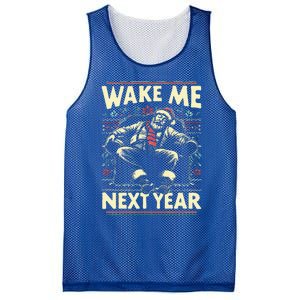 Ugly Christmas Sweater Santa Wake Me Next Year Mesh Reversible Basketball Jersey Tank