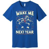 Ugly Christmas Sweater Santa Wake Me Next Year Premium T-Shirt