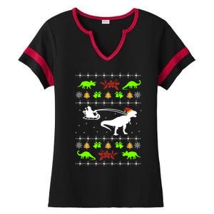 Ugly Christmas Santa Dino T Rex Nerd Geek Christmas Great Gift Ladies Halftime Notch Neck Tee