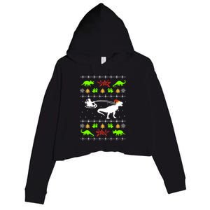 Ugly Christmas Santa Dino T Rex Nerd Geek Christmas Great Gift Crop Fleece Hoodie