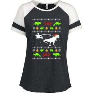 Ugly Christmas Santa Dino T Rex Nerd Geek Christmas Great Gift Enza Ladies Jersey Colorblock Tee