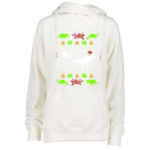 Ugly Christmas Santa Dino T Rex Nerd Geek Christmas Great Gift Womens Funnel Neck Pullover Hood