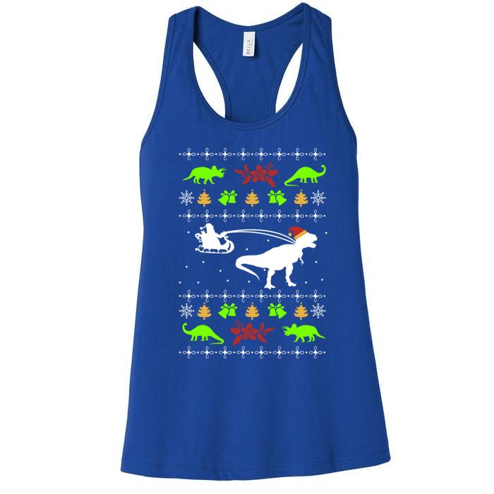 Ugly Christmas Santa Dino T Rex Nerd Geek Christmas Great Gift Women's Racerback Tank