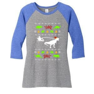 Ugly Christmas Santa Dino T Rex Nerd Geek Christmas Great Gift Women's Tri-Blend 3/4-Sleeve Raglan Shirt