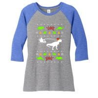 Ugly Christmas Santa Dino T Rex Nerd Geek Christmas Great Gift Women's Tri-Blend 3/4-Sleeve Raglan Shirt