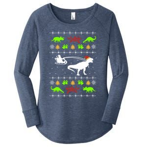 Ugly Christmas Santa Dino T Rex Nerd Geek Christmas Great Gift Women's Perfect Tri Tunic Long Sleeve Shirt