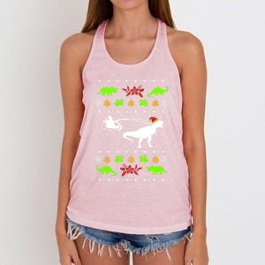 Ugly Christmas Santa Dino T Rex Nerd Geek Christmas Great Gift Women's Knotted Racerback Tank