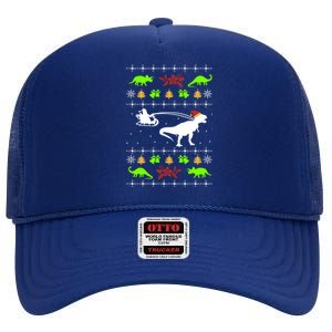 Ugly Christmas Santa Dino T Rex Nerd Geek Christmas Great Gift High Crown Mesh Back Trucker Hat