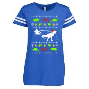 Ugly Christmas Santa Dino T Rex Nerd Geek Christmas Great Gift Enza Ladies Jersey Football T-Shirt