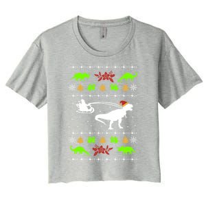 Ugly Christmas Santa Dino T Rex Nerd Geek Christmas Great Gift Women's Crop Top Tee