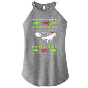 Ugly Christmas Santa Dino T Rex Nerd Geek Christmas Great Gift Women's Perfect Tri Rocker Tank