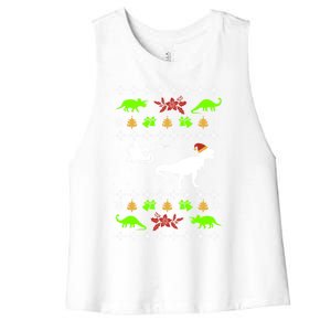 Ugly Christmas Santa Dino T Rex Nerd Geek Christmas Great Gift Women's Racerback Cropped Tank