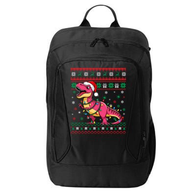 Ugly Christmas Santa Hat Dinosaur Snowflakes Lights Trex Gift City Backpack