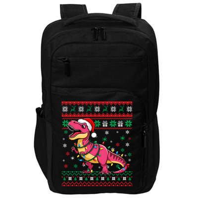 Ugly Christmas Santa Hat Dinosaur Snowflakes Lights Trex Gift Impact Tech Backpack