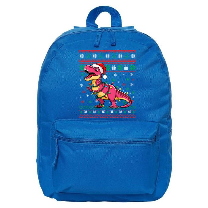 Ugly Christmas Santa Hat Dinosaur Snowflakes Lights Trex Gift 16 in Basic Backpack