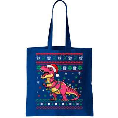 Ugly Christmas Santa Hat Dinosaur Snowflakes Lights Trex Gift Tote Bag