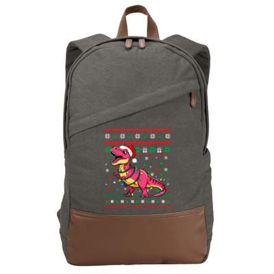 Ugly Christmas Santa Hat Dinosaur Snowflakes Lights Trex Gift Cotton Canvas Backpack