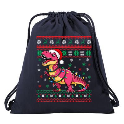 Ugly Christmas Santa Hat Dinosaur Snowflakes Lights Trex Gift Drawstring Bag