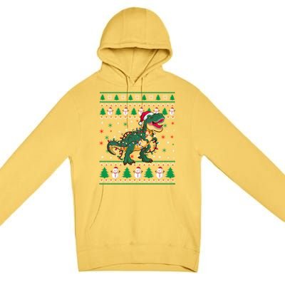 Ugly Christmas Santa Hat Snowflakes Lights Trex Snow Gift Premium Pullover Hoodie