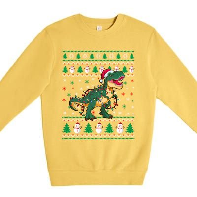 Ugly Christmas Santa Hat Snowflakes Lights Trex Snow Gift Premium Crewneck Sweatshirt