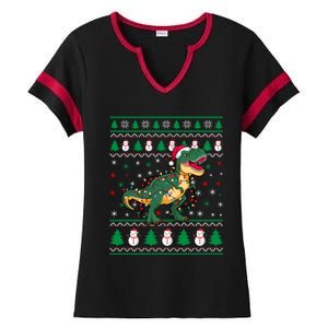 Ugly Christmas Santa Hat Snowflakes Lights Trex Snow Gift Ladies Halftime Notch Neck Tee