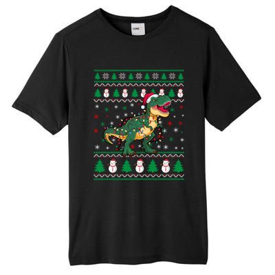 Ugly Christmas Santa Hat Snowflakes Lights Trex Snow Gift Tall Fusion ChromaSoft Performance T-Shirt