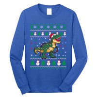 Ugly Christmas Santa Hat Snowflakes Lights Trex Snow Gift Long Sleeve Shirt