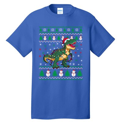 Ugly Christmas Santa Hat Snowflakes Lights Trex Snow Gift Tall T-Shirt