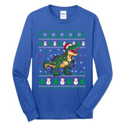 Ugly Christmas Santa Hat Snowflakes Lights Trex Snow Gift Tall Long Sleeve T-Shirt