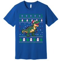 Ugly Christmas Santa Hat Snowflakes Lights Trex Snow Gift Premium T-Shirt