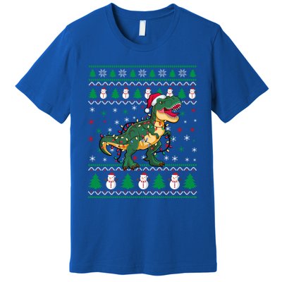 Ugly Christmas Santa Hat Snowflakes Lights Trex Snow Gift Premium T-Shirt