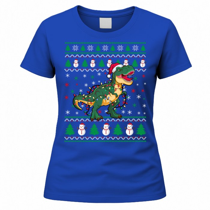 Ugly Christmas Santa Hat Snowflakes Lights Trex Snow Gift Women's T-Shirt