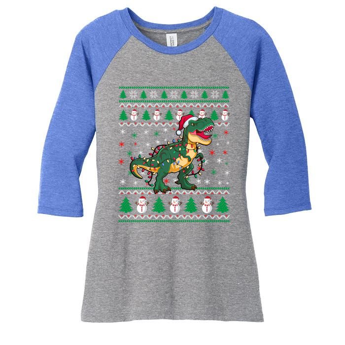 Ugly Christmas Santa Hat Snowflakes Lights Trex Snow Gift Women's Tri-Blend 3/4-Sleeve Raglan Shirt