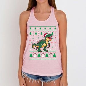 Ugly Christmas Santa Hat Snowflakes Lights Trex Snow Gift Women's Knotted Racerback Tank