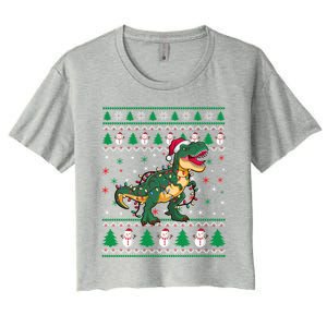 Ugly Christmas Santa Hat Snowflakes Lights Trex Snow Gift Women's Crop Top Tee