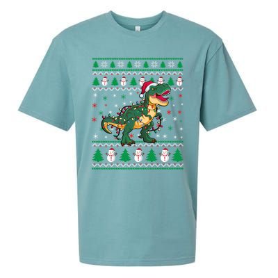 Ugly Christmas Santa Hat Snowflakes Lights Trex Snow Gift Sueded Cloud Jersey T-Shirt