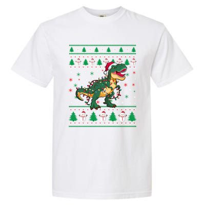 Ugly Christmas Santa Hat Snowflakes Lights Trex Snow Gift Garment-Dyed Heavyweight T-Shirt