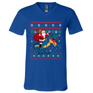 Ugly Christmas Snow Santa Hat Lights Snowflakes Trex Cool Gift V-Neck T-Shirt