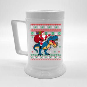 Ugly Christmas Snow Santa Hat Lights Snowflakes Trex Cool Gift Beer Stein