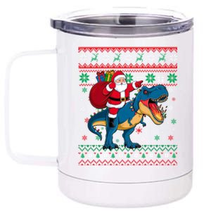 Ugly Christmas Snow Santa Hat Lights Snowflakes Trex Cool Gift 12 oz Stainless Steel Tumbler Cup