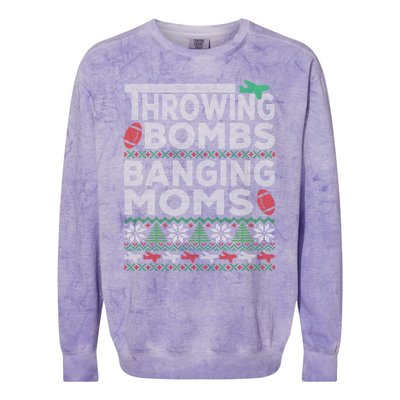 Ugly Christmas Sweater Football Throwing Bombs Banging Moms Colorblast Crewneck Sweatshirt