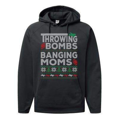 Ugly Christmas Sweater Football Throwing Bombs Banging Moms Performance Fleece Hoodie