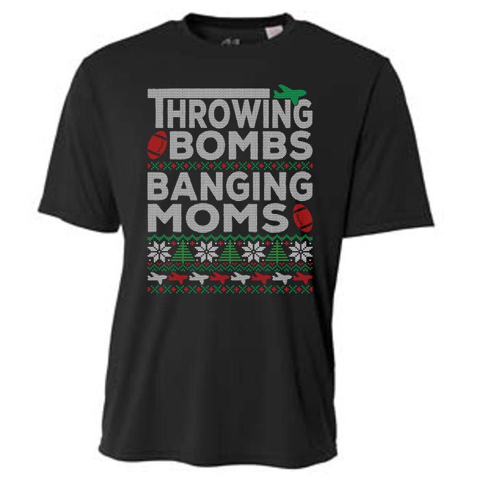 Ugly Christmas Sweater Football Throwing Bombs Banging Moms Cooling Performance Crew T-Shirt