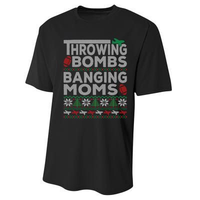 Ugly Christmas Sweater Football Throwing Bombs Banging Moms Performance Sprint T-Shirt