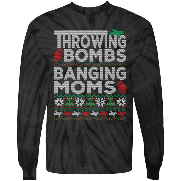 Ugly Christmas Sweater Football Throwing Bombs Banging Moms Tie-Dye Long Sleeve Shirt